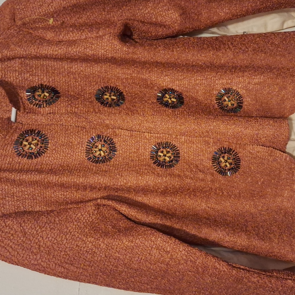 Orange Textured Jacket with Embellished Buttons